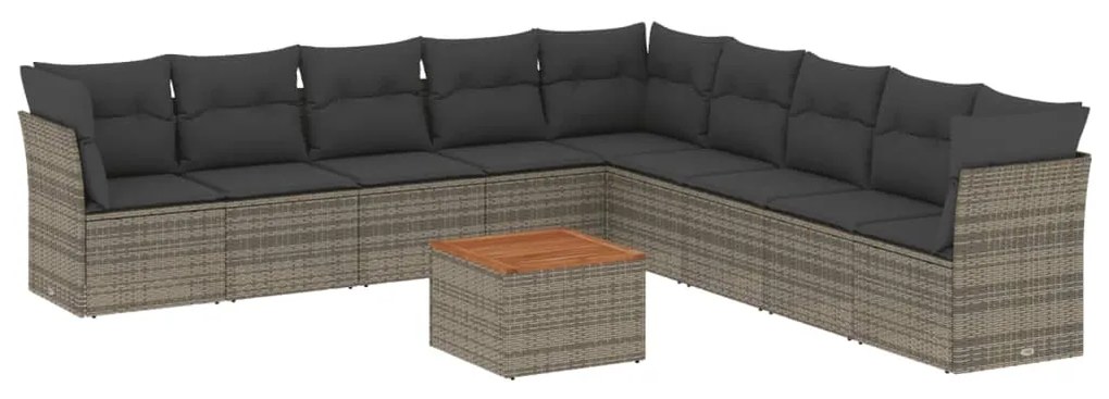 Set Divano da Giardino 10 pz con Cuscini Grigio in Polyrattan