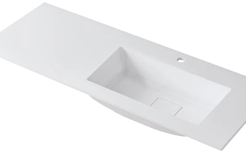 Lavabo integrale rettangolare vasca a destra L 120.5 x H 15 x P 46 cm in resina bianco