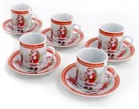 Set da Caff 5 Tazzine e 5 Piattini di Natale in Ceramica