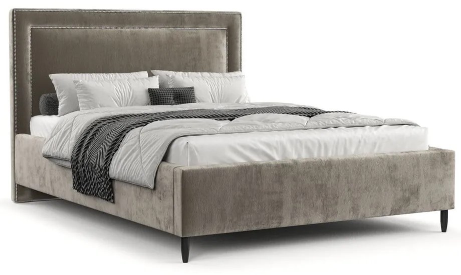 Letto matrimoniale imbottito beige con spazio contenitivo e rete 160x200 cm Baleine - Maison de Rêve