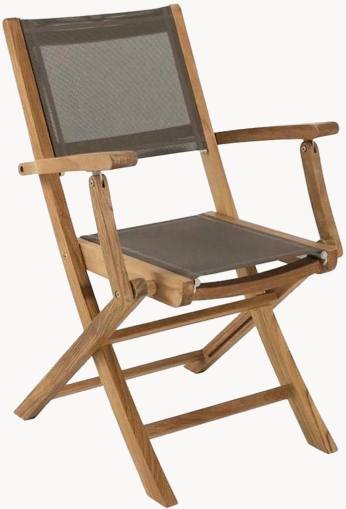 Set di 2 sedie da pranzo pieghevoli da giardino in legno di teak con braccioli Fun