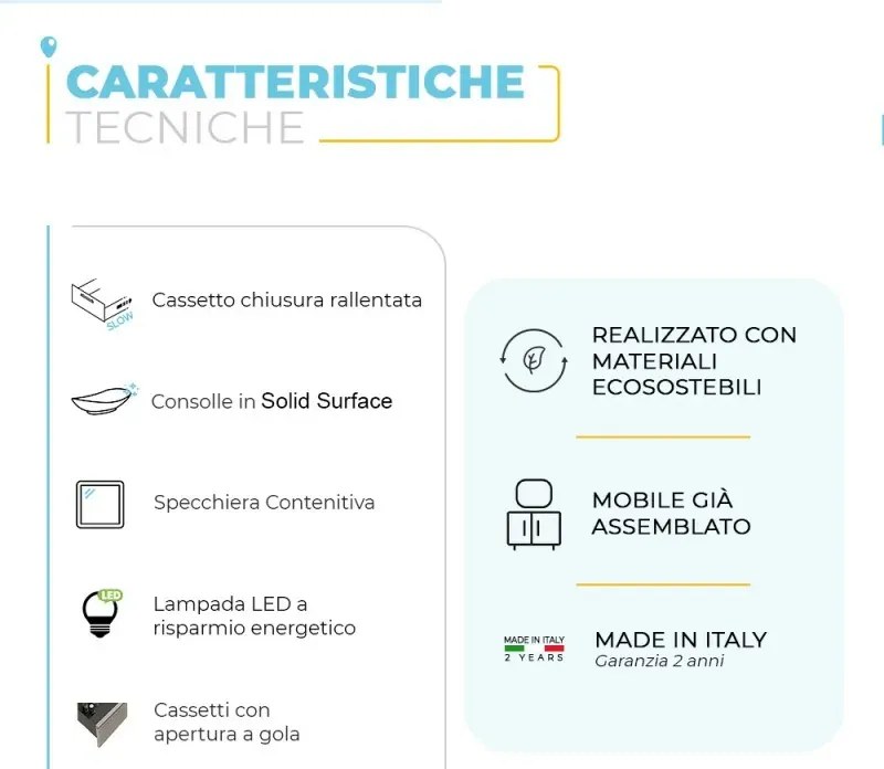 Mobile bagno sospeso 60 cm Master grigio cemento con specchio contenitore