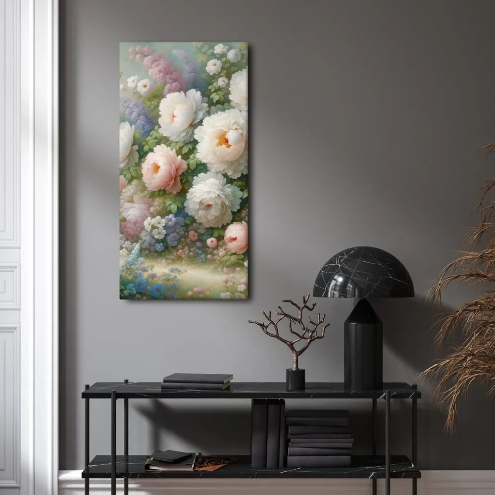 Quadro su tela – Peonie romantiche in un prato fiorito