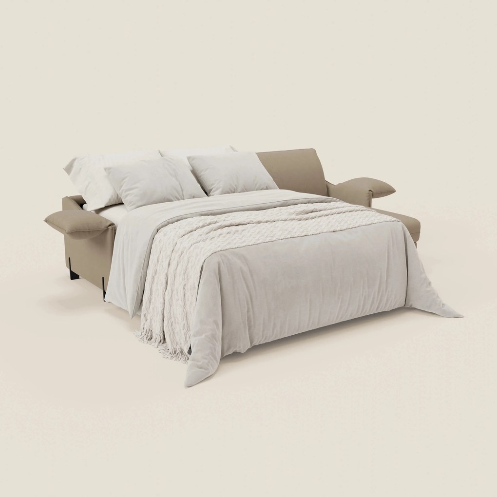 Primula divano letto angolare con materasso H18 cm - penisola contenitore in tessuto smacchiabile T05 beige