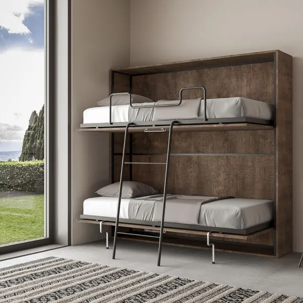 Letto a castello scomparsa orizzontale - KANDO doppio Noce