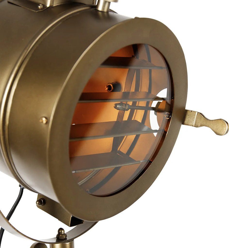 Lampada da terra a treppiede smart bronzo con faretto da studio in legno incl. WiFi A60 - Radient