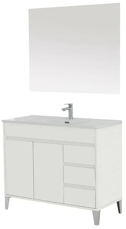 Mobile bagno da terra 100 cm linea Way bianco lucido con specchio e lavabo
