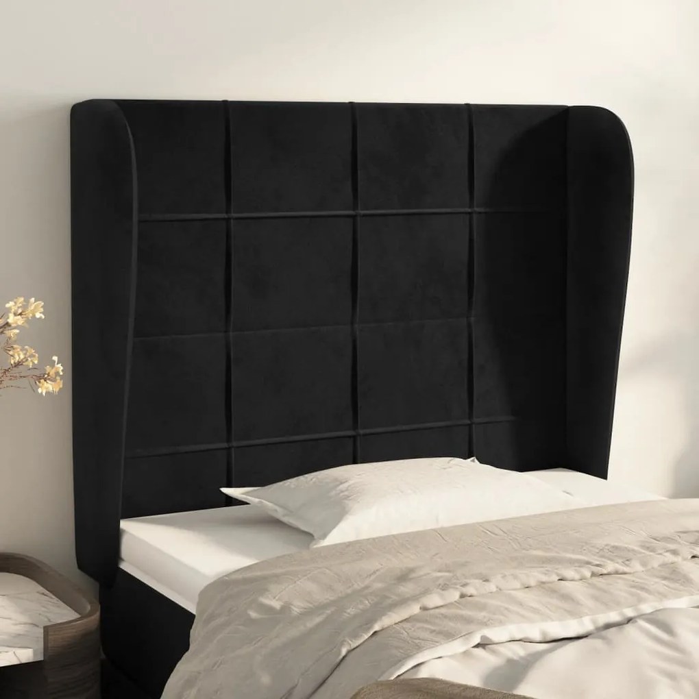 Testiera Ad Orecchio Nera 93x23x118/128 Cm İn Velluto /