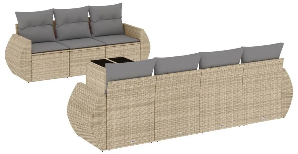 Set divano da giardino 8 pz con cuscini beige in polyrattan