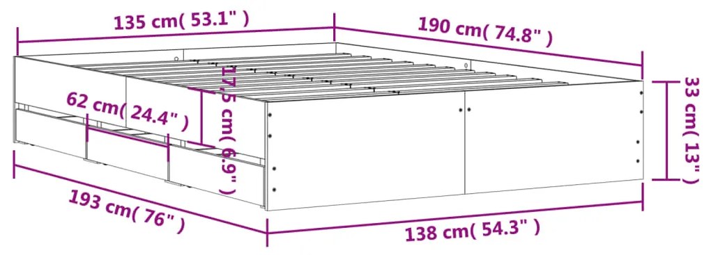 Giroletto Cassetti Grigio Sonoma 135x190 cm Legno Multistrato