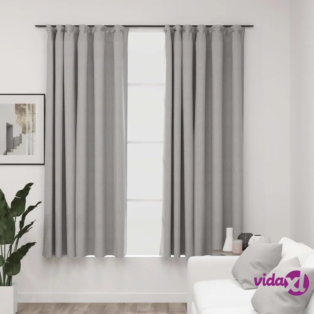 vidaXL Tende Oscuranti con Ganci Effetto Lino 2 pz Grigie 140x175 cm