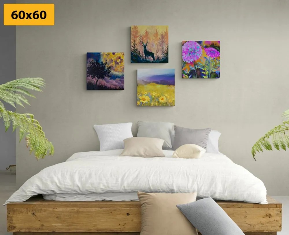 Set di quadri – Imitazione di pittura a olio di cervo in natura