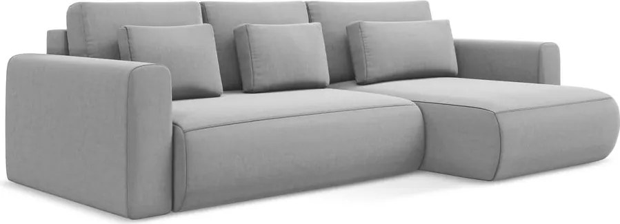 Divano angolare grigio chiaro allungabile/con contenitore (con penisola a destra/con chaise lounge) con rivestimento in velluto Kapua – Makamii