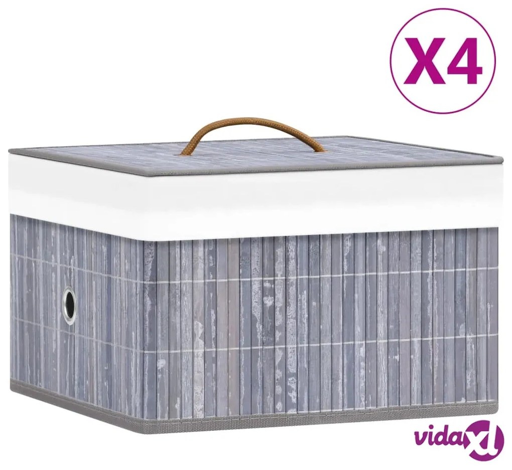 vidaXL Scatole Portaoggetti 4 pz in Bambù Grigie