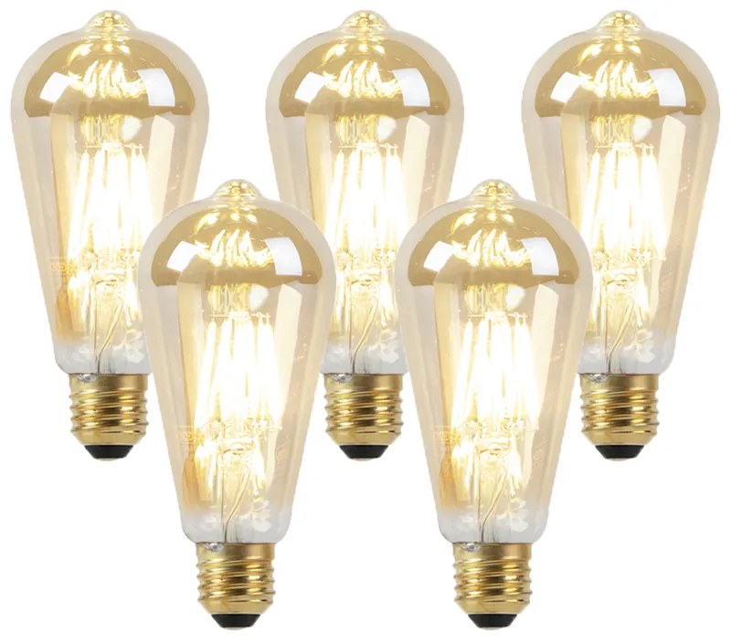 Set di 5 lampadine LED E27 Dim to Warm oro 8W 806lm 2000-2700K