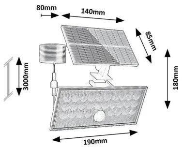 Rabalux 77129 - Faretto solare LED ZAVOD LED/8W/3,7V 1800mAh IP65 con sensore