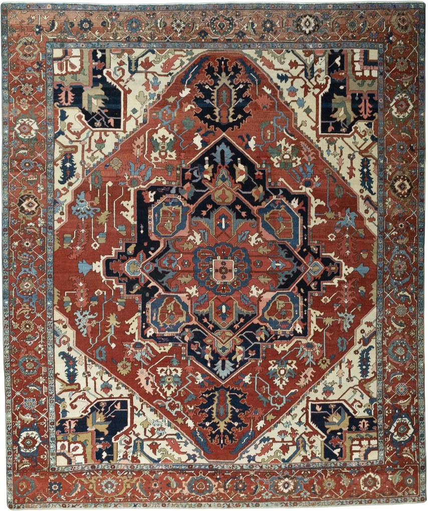 Heriz Tappeto persiano 390 x 330 Rosso (Iran) Annodato A Mano
