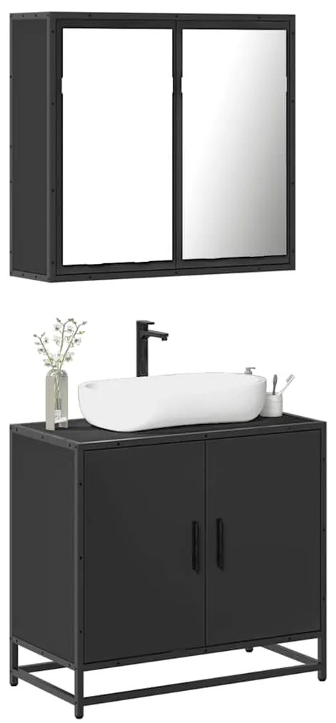 Set Mobili Da Bagno 2 Pz Nero İn Legno Multistrato /