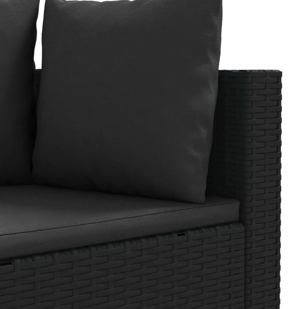 Set divani da giardino 3 pz con cuscini in polyrattan nero