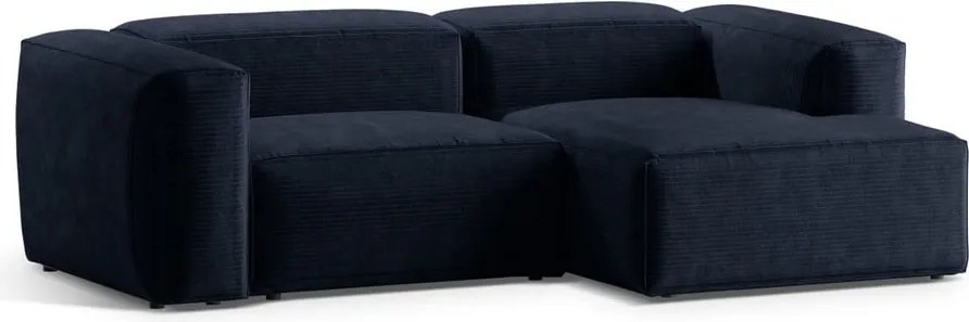 Divano angolare blu scuro (con penisola a destra/con chaise lounge) con rivestimento in velluto a coste Bergamo – Cosmopolitan Design