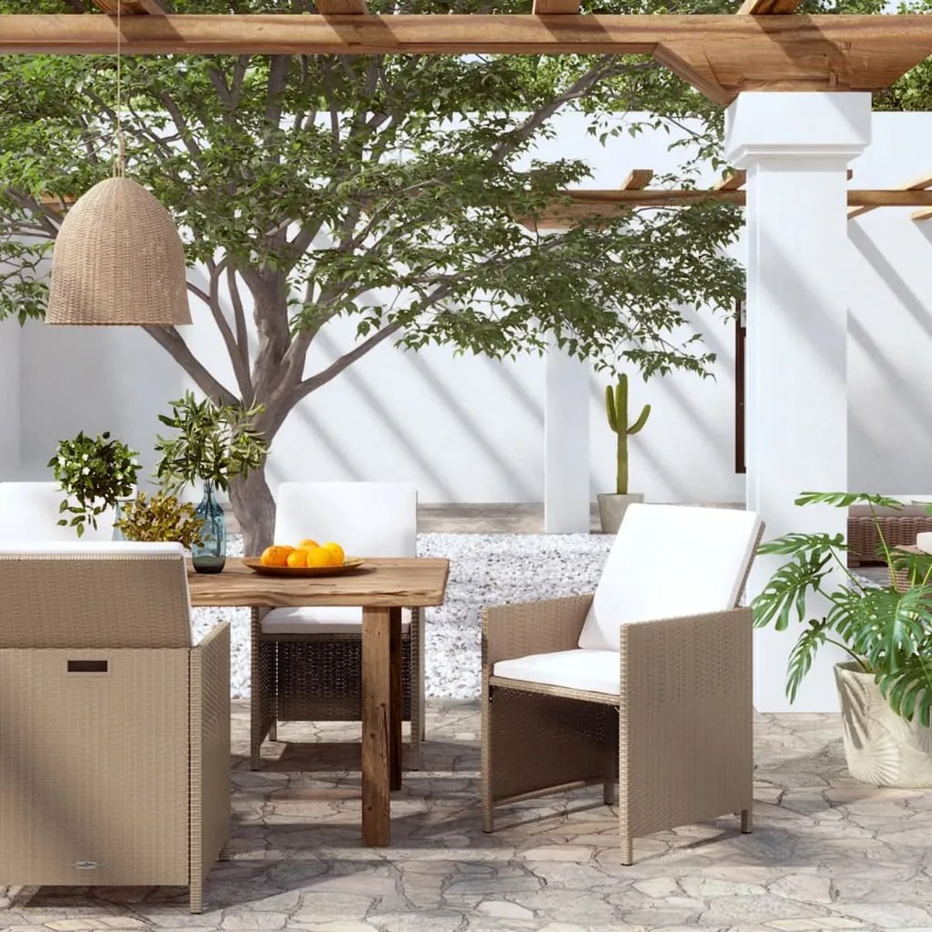 Sedie da giardino con cuscini 4 pz in polyrattan beige