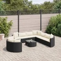 Set Divani da Giardino 10pz con Cuscini in Polyrattan Nero 3308408