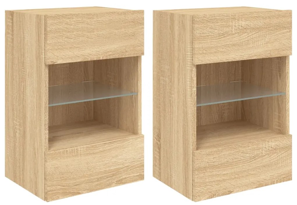 Mobili tv a parete con luci led 2pz rovere sonoma 40x30x60,5 cm