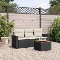 Set Divani da Giardino 4 pz con Cuscini Nero in Polyrattan 3223991