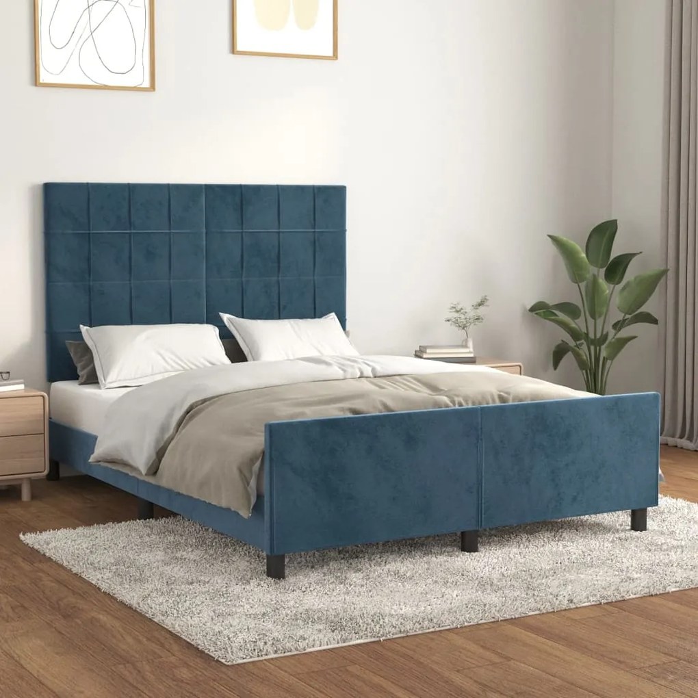 Giroletto Senza Materasso Blu Scuro 140x190 Cm İn Velluto /