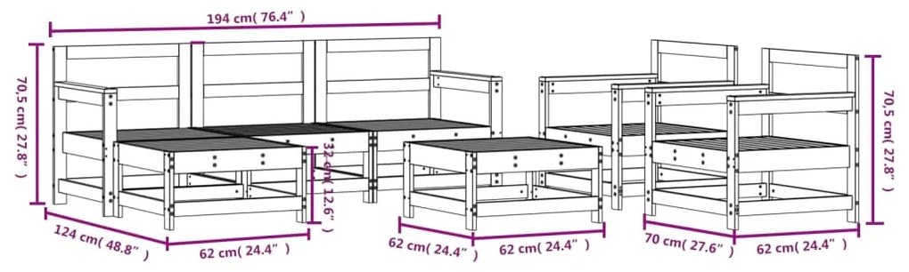 Set Salotto da Giardino 7 pz in Legno Impregnato di Pino