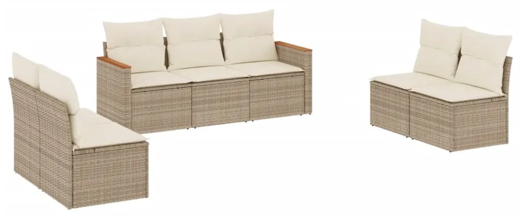 Set divani da giardino 7 pz con cuscini beige in polyrattan