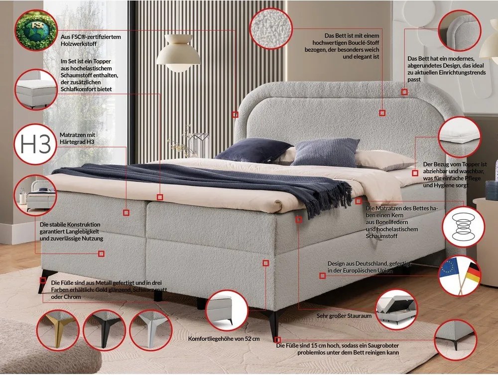 Letto boxspring grigio chiaro con contenitore 140x200 cm Ornes – Ropez