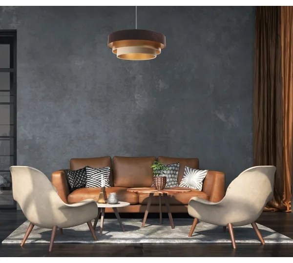 Lampadario su filo TRINITI 1xE27/60W/230V marrone/oro/beige