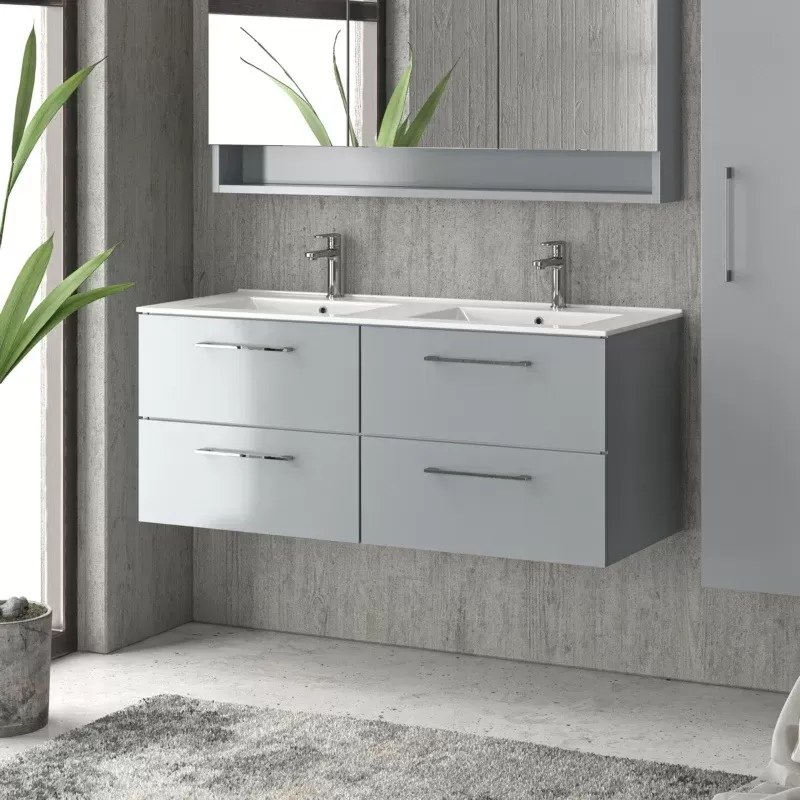 Mobile bagno da 120cm con doppio lavabo e 4 cassetti EL-120L - KAMALU
