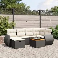 Set Divani da Giardino con Cuscini 7pz Nero Polyrattan 3265060