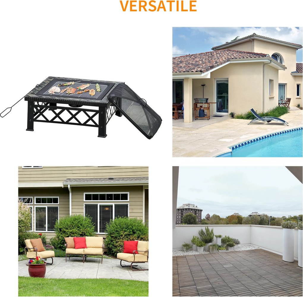 Berbecue a Legna 76x76x47 cm in Metallo Nero...