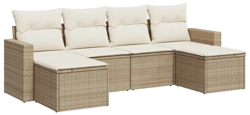 Set divano da giardino 6 pz con cuscini beige in polyrattan