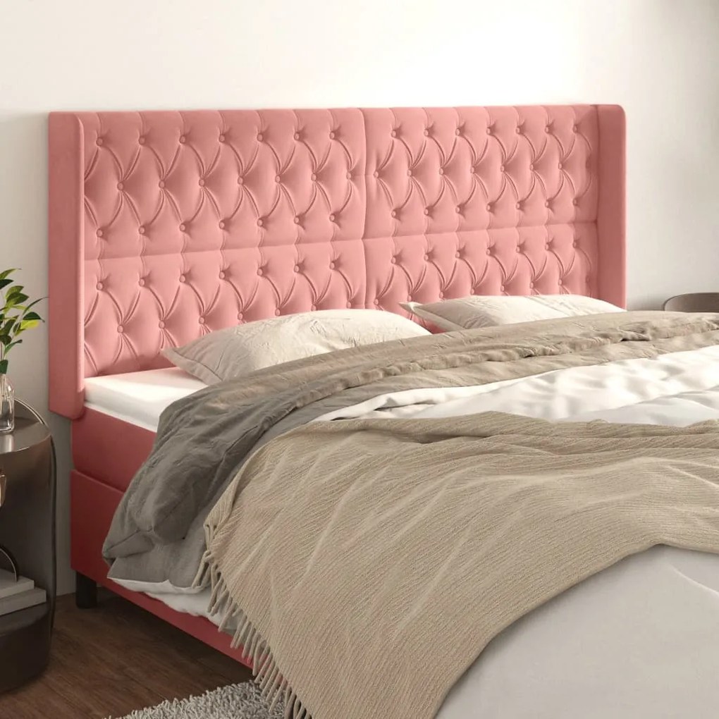 Testiera Ad Orecchio Rosa 183x16x118/128 Cm İn Velluto /