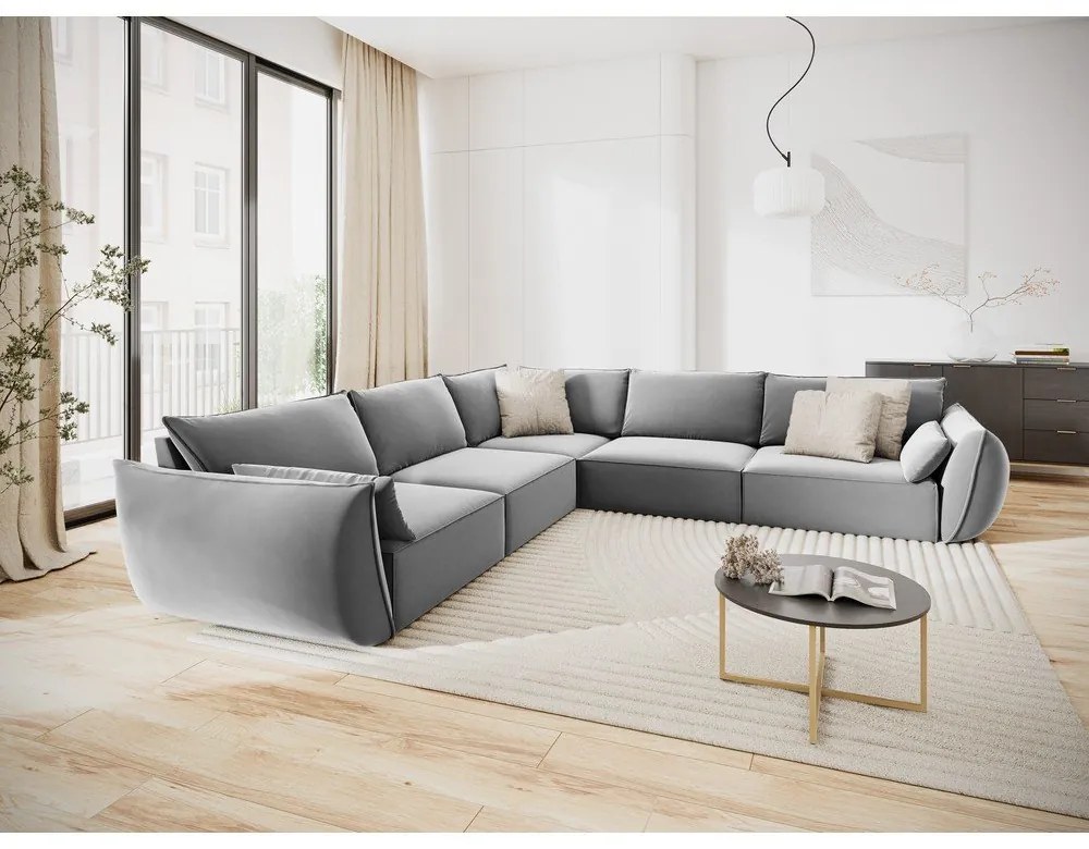 Divano angolare grigio chiaro con rivestimento in velluto Vanda – Mazzini Sofas