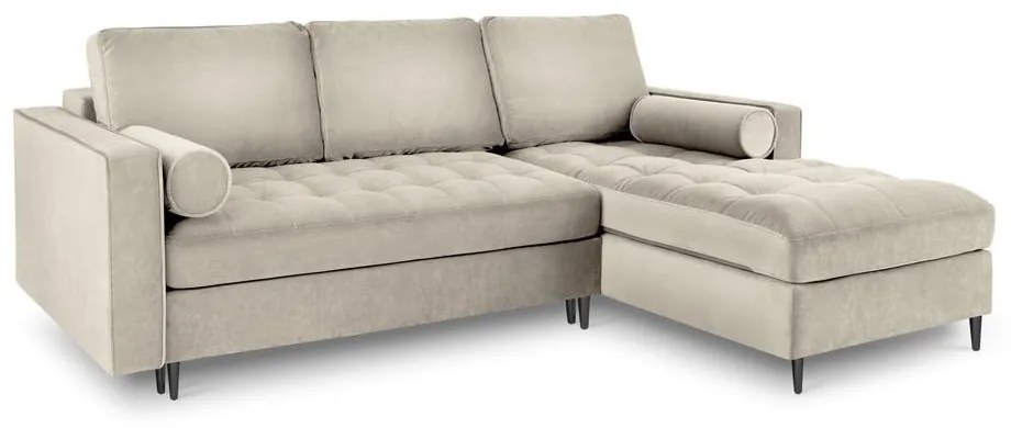 Divano letto angolare in velluto beige, angolo destro Santo - Milo Casa