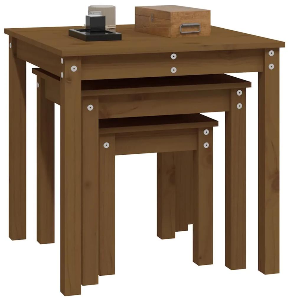 Tavolini a incastro 3 pz miele in legno massello di pino