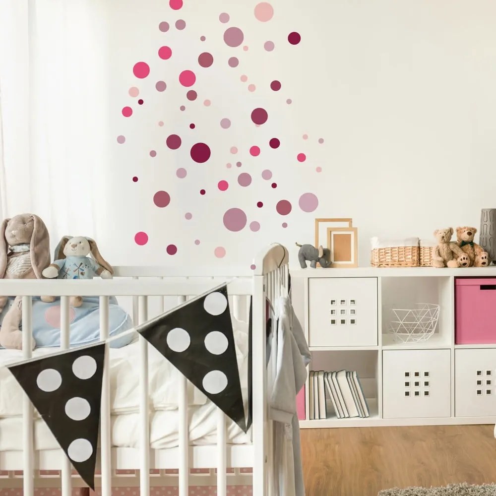 Set di 100 adesivi murali rosa Adesivi rotondi - Ambiance