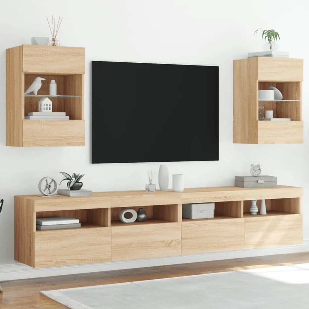 Mobili tv a parete con luci led 2pz rovere sonoma 40x30x60,5 cm