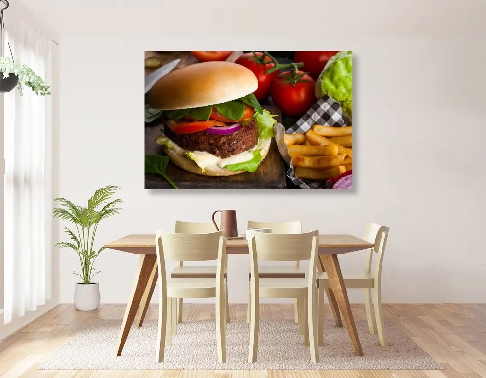 Quadro su tela – Hamburger con patatine
