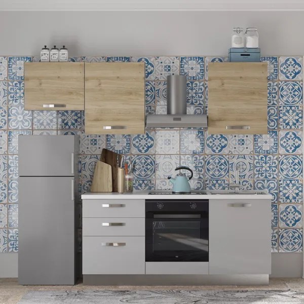 Cucina Modulare 240 cm Reversibile Grigio e Rovere