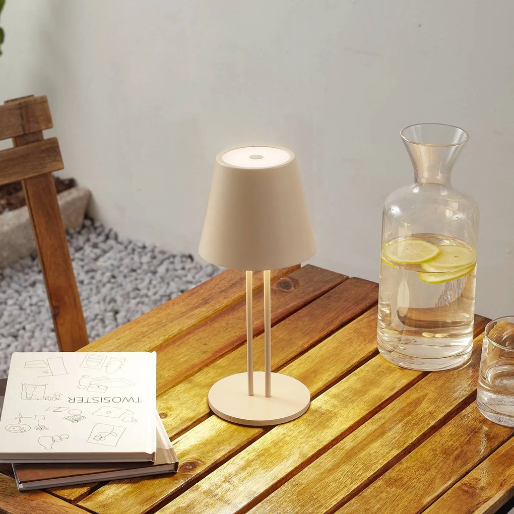 Lindby Lampada da tavolo ricaricabile a LED Janea TWIN, beige, metallo Lindby, dimmerabile, Crema / Ambra, Metallo, Moderno