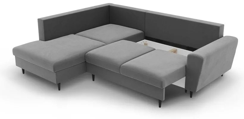 Divano angolare grigio chiaro allungabile e con contenitore (con penisola a sinistra/a L) con rivestimento in velluto Kyoto – Cosmopolitan Design