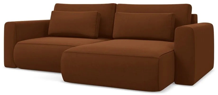 Divano angolare color terracotta allungabile/con contenitore (con penisola a destra/con chaise lounge) con rivestimento in velluto Kapua – Makamii