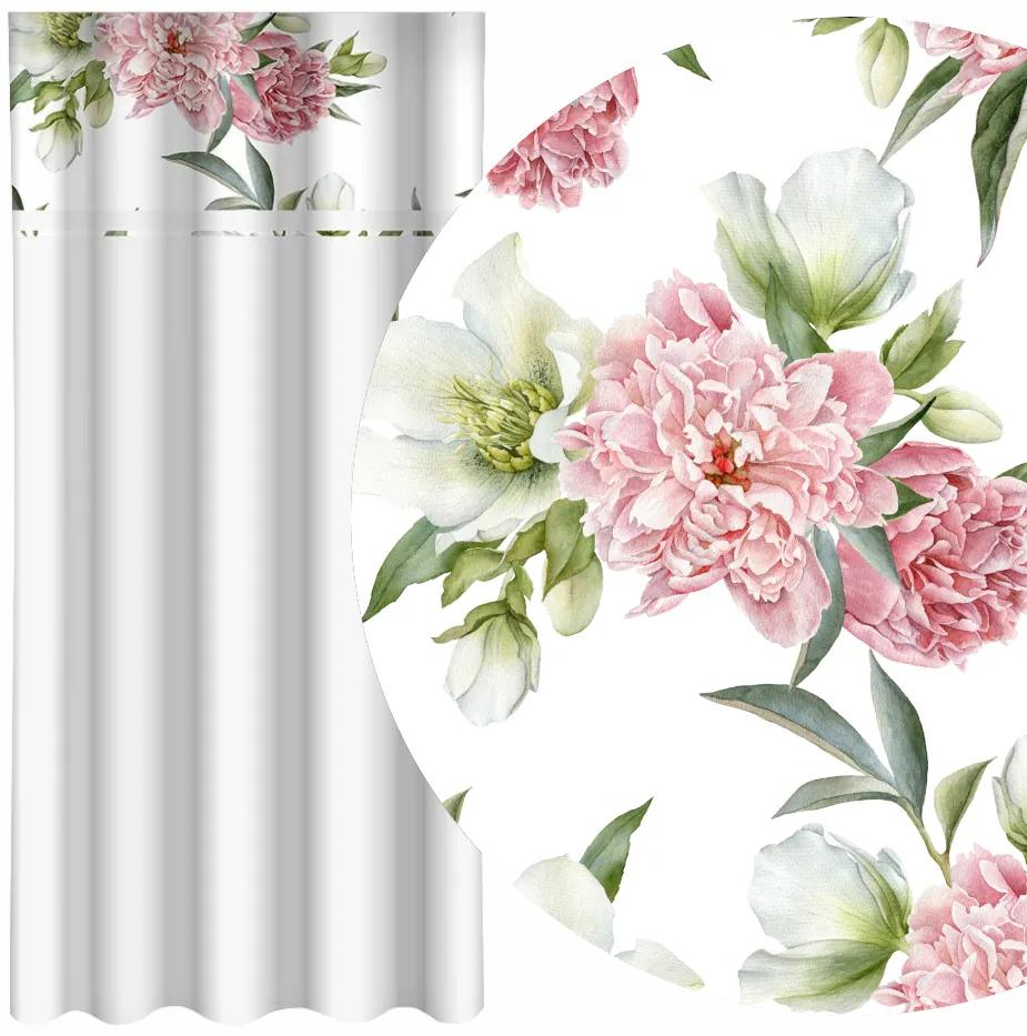 Elegante tenda bianca con stampa di peonie rosa Larghezza: 160 cm | Lunghezza: 270 cm