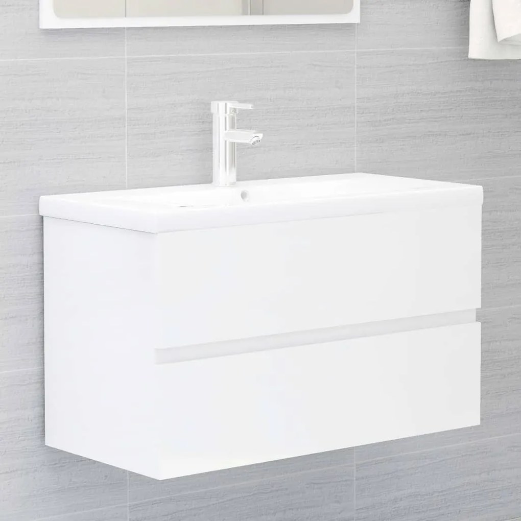 Mobile Lavabo Bianco Lucido 80x38,5x45 Cm İn Legno Multistrato /